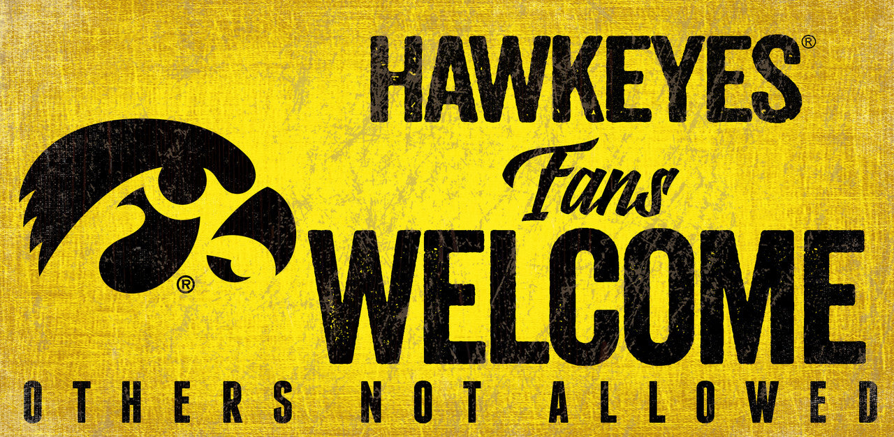 Iowa Hawkeyes Wood Sign Fans Welcome 12x6 - Special Order - Sports Collectibles, Sports Memorabilia, Sports Fan Shop, Sports Gifts