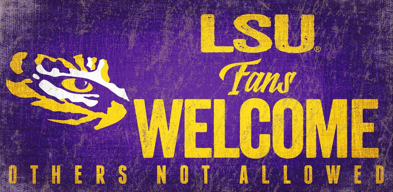 LSU Tigers Sign Wood 12x6 Fans Welcome Design - Special Order - Sports Collectibles, Sports Memorabilia, Sports Fan Shop, Sports Gifts