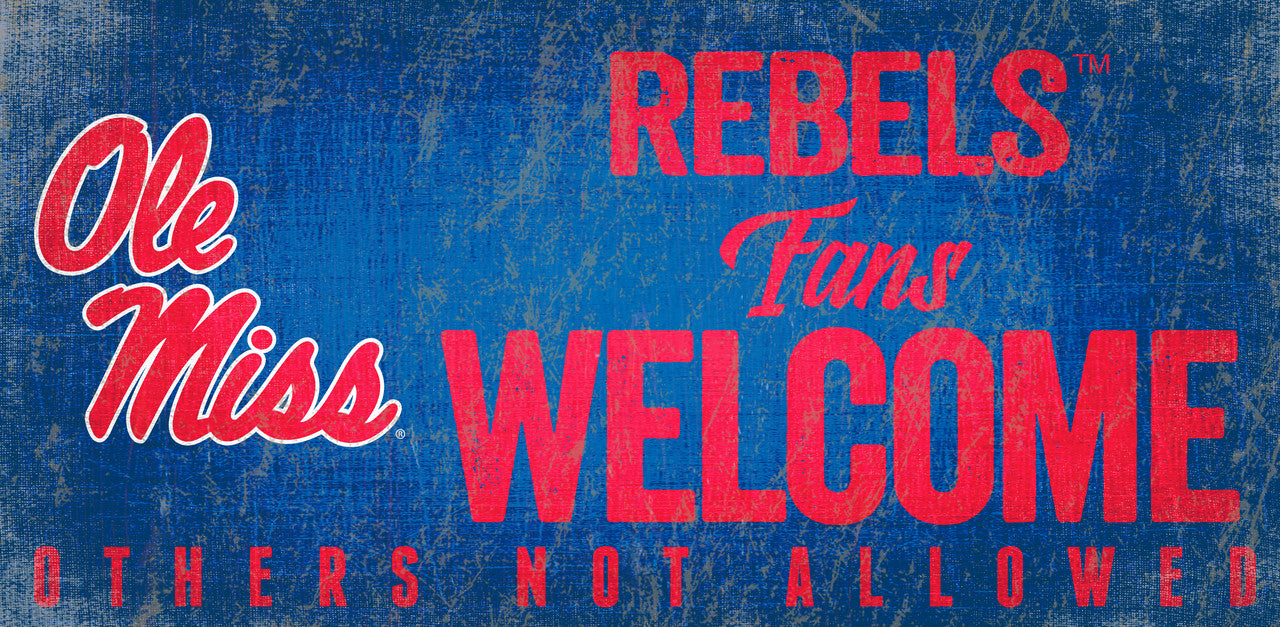 Mississippi Rebels Wood Sign Fans Welcome 12x6 - Special Order - Sports Collectibles, Sports Memorabilia, Sports Fan Shop, Sports Gifts