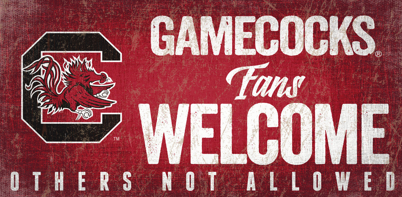 South Carolina Gamecocks Wood Sign Fans Welcome 12x6 - Sports Collectibles, Sports Memorabilia, Sports Fan Shop, Sports Gifts