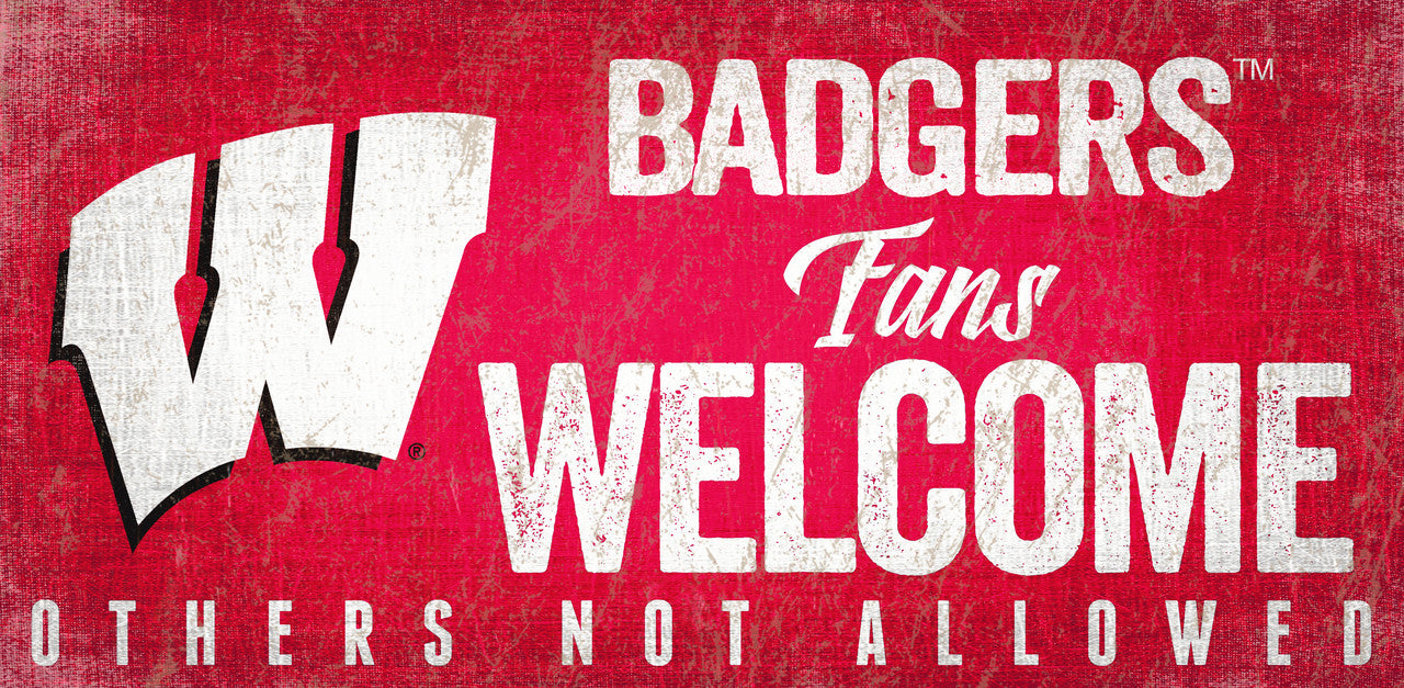 Wisconsin Badgers Wood Sign Fans Welcome 12x6 - Special Order - Sports Collectibles, Sports Memorabilia, Sports Fan Shop, Sports Gifts