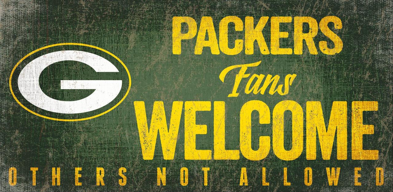 Green Bay Packers Wood Sign Fans Welcome 12x6 - Sports Collectibles, Sports Memorabilia, Sports Fan Shop, Sports Gifts