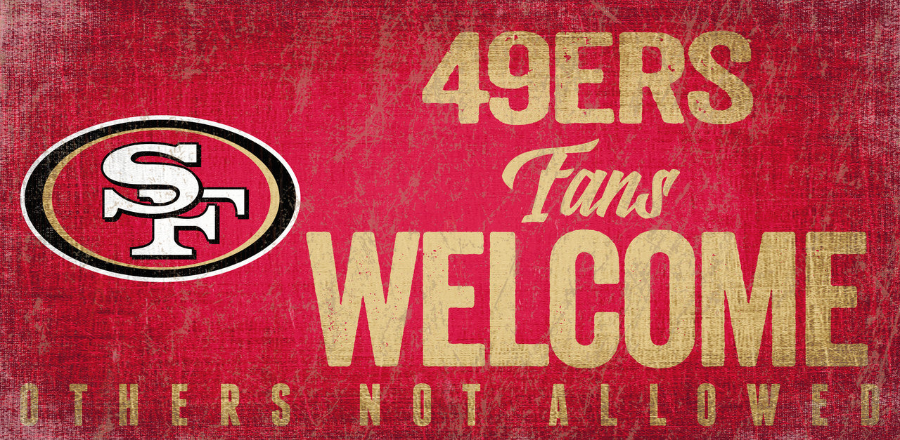 San Francisco 49ers Wood Sign Fans Welcome 12x6 - Sports Collectibles, Sports Memorabilia, Sports Fan Shop, Sports Gifts
