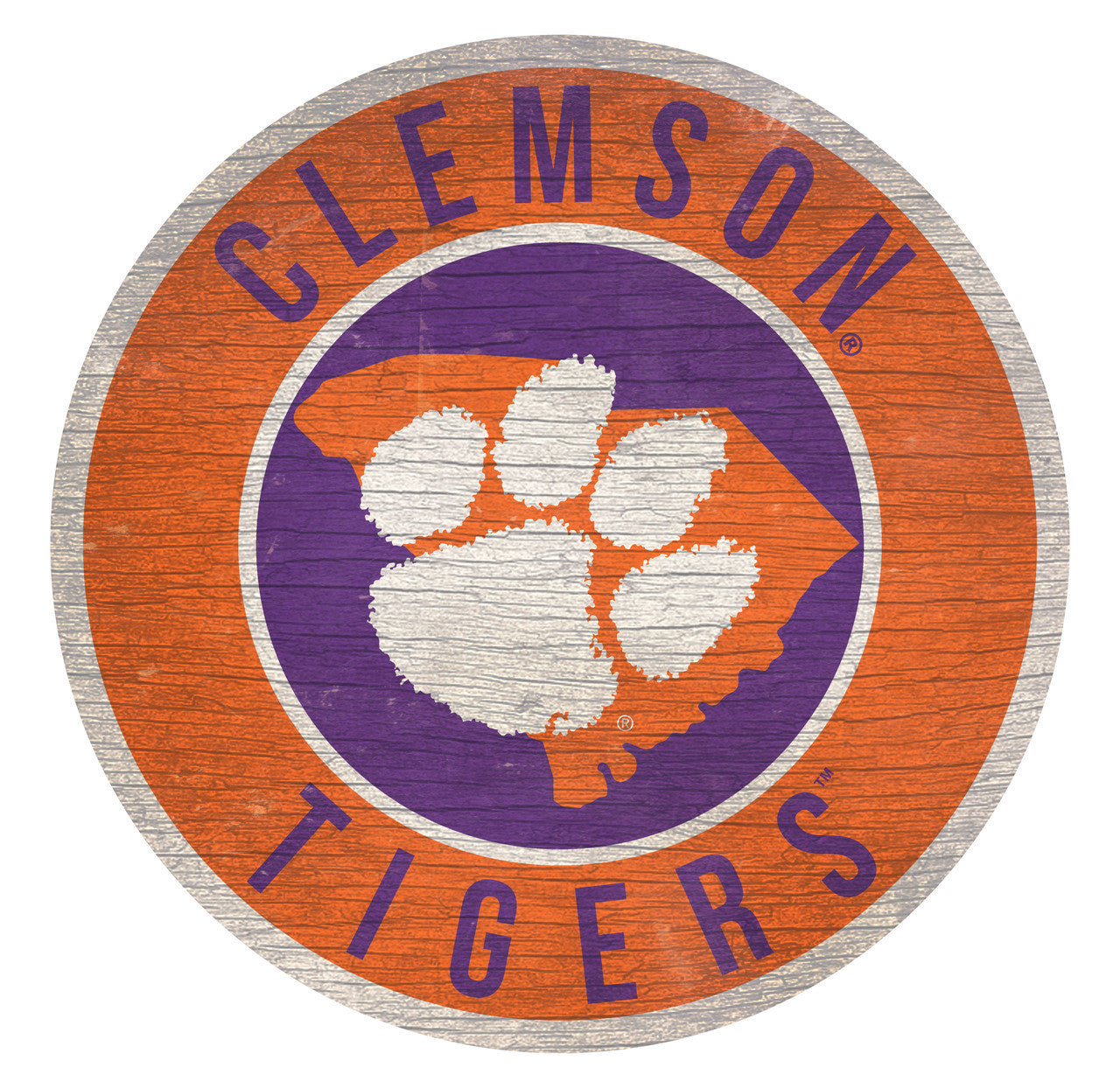 Clemson Tigers Sign Wood 12 Inch Round State Design - Sports Collectibles, Sports Memorabilia, Sports Fan Shop, Sports Gifts