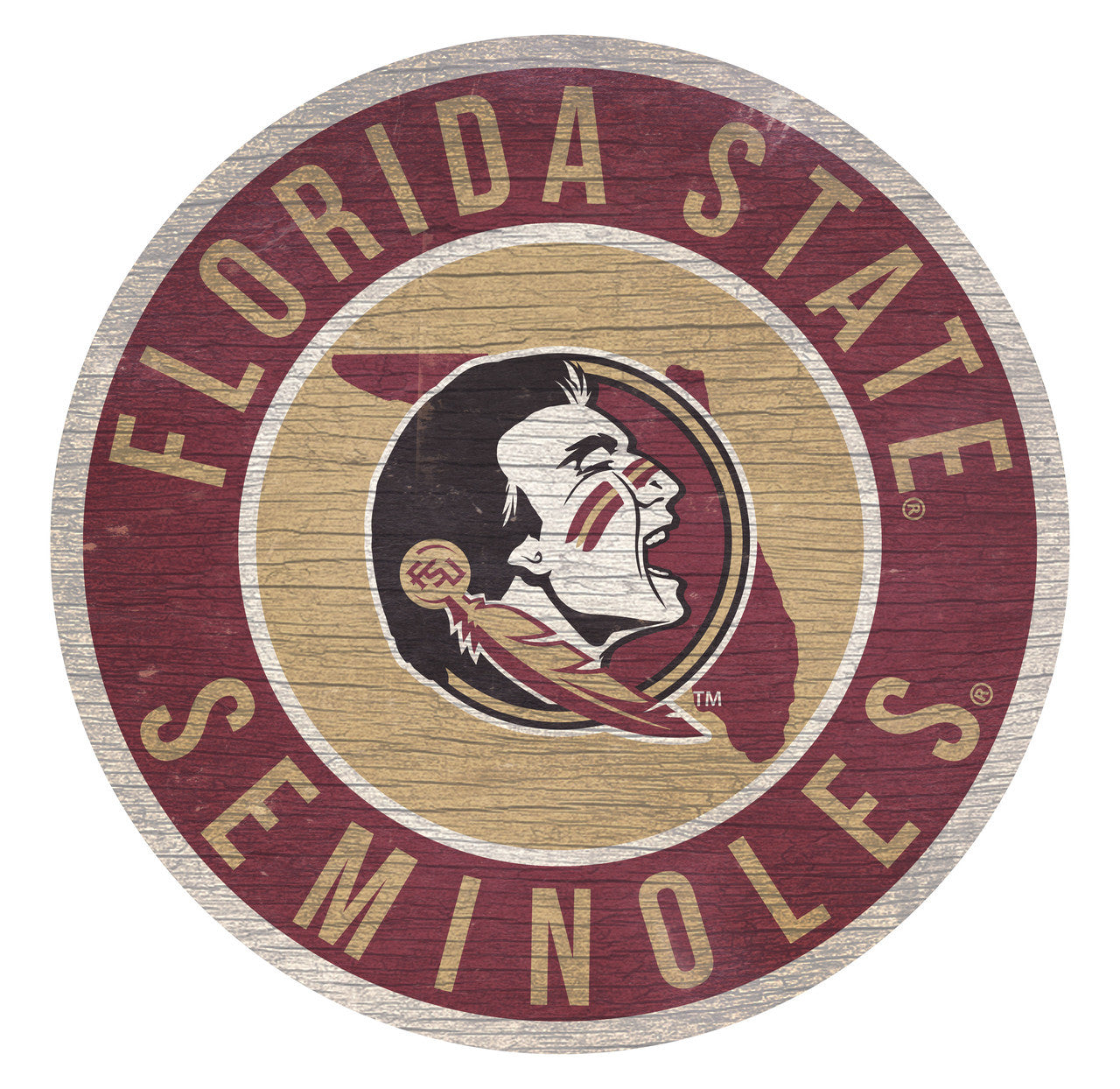 Florida State Seminoles Sign Wood 12 Inch Round State Design - Sports Collectibles, Sports Memorabilia, Sports Fan Shop, Sports Gifts