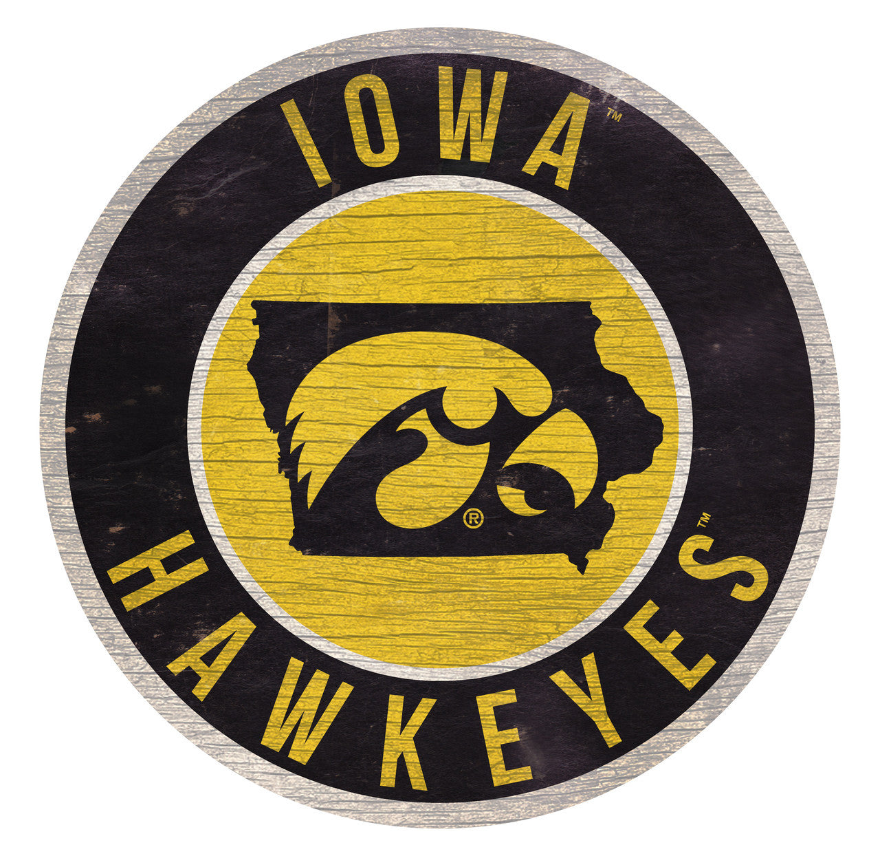 Iowa Hawkeyes Sign Wood 12 Inch Round State Design - Sports Collectibles, Sports Memorabilia, Sports Fan Shop, Sports Gifts