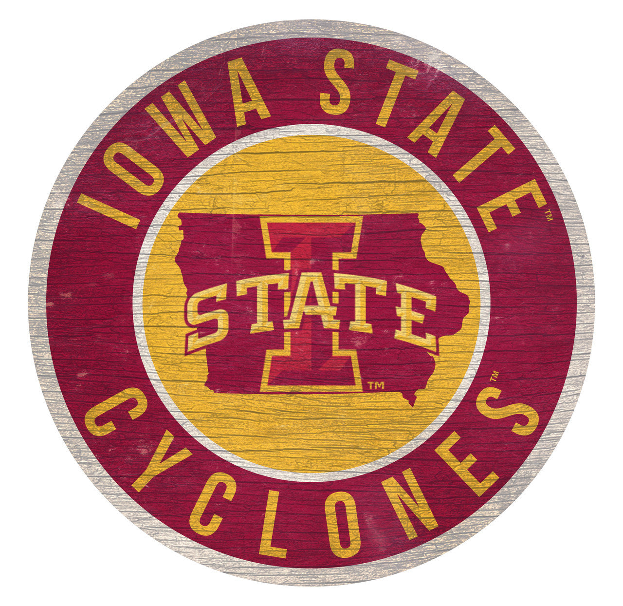 Iowa State Cyclones Sign Wood 12 Inch Round State Design - Sports Collectibles, Sports Memorabilia, Sports Fan Shop, Sports Gifts