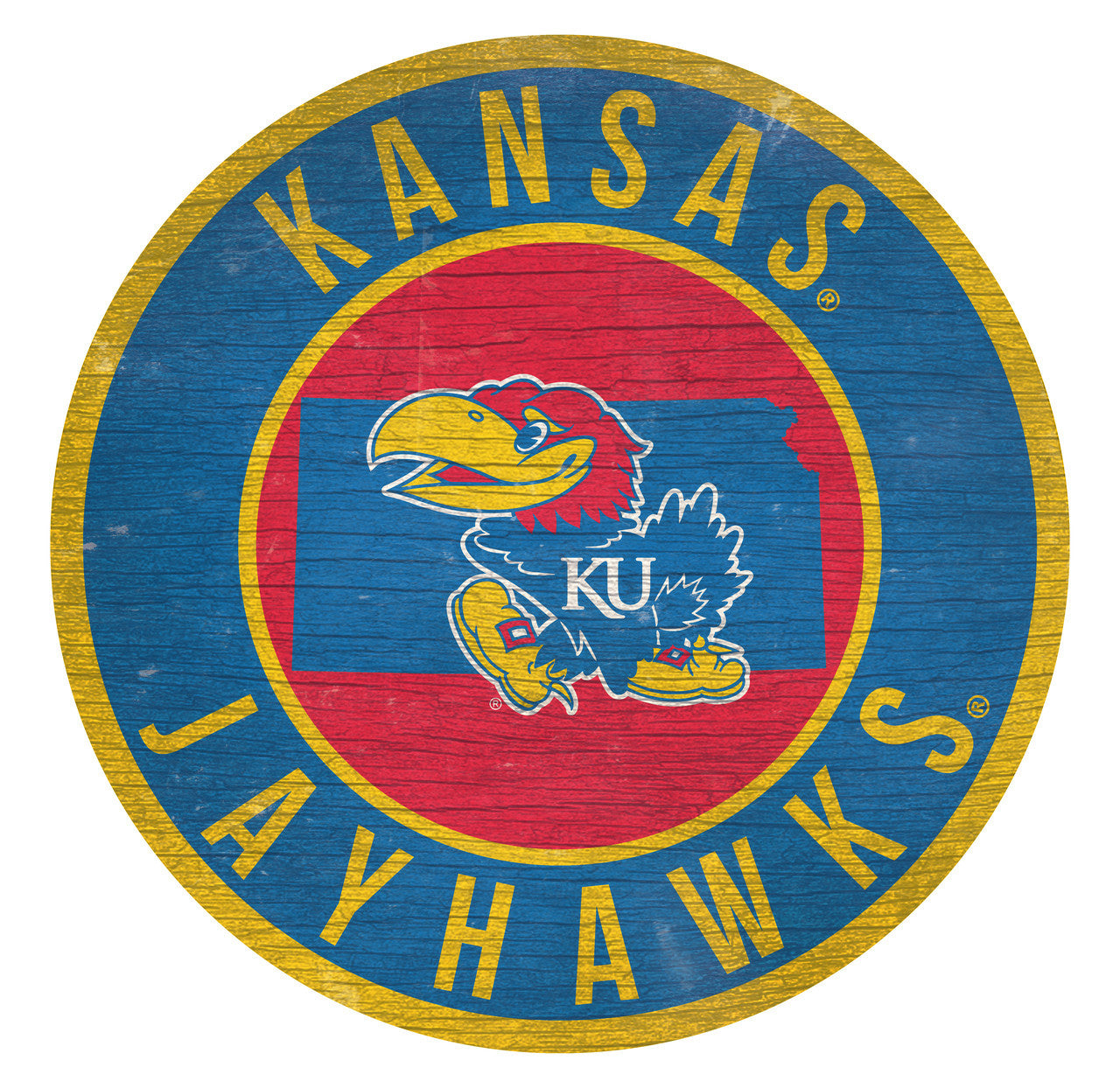 Kansas Jayhawks Sign Wood 12 Inch Round State Design - Special Order - Sports Collectibles, Sports Memorabilia, Sports Fan Shop, Sports Gifts