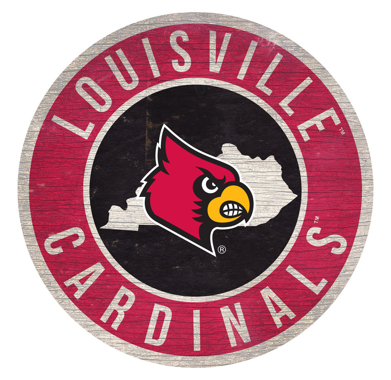Louisville Cardinals Sign Wood 12 Inch Round State Design - Special Order - Sports Collectibles, Sports Memorabilia, Sports Fan Shop, Sports Gifts