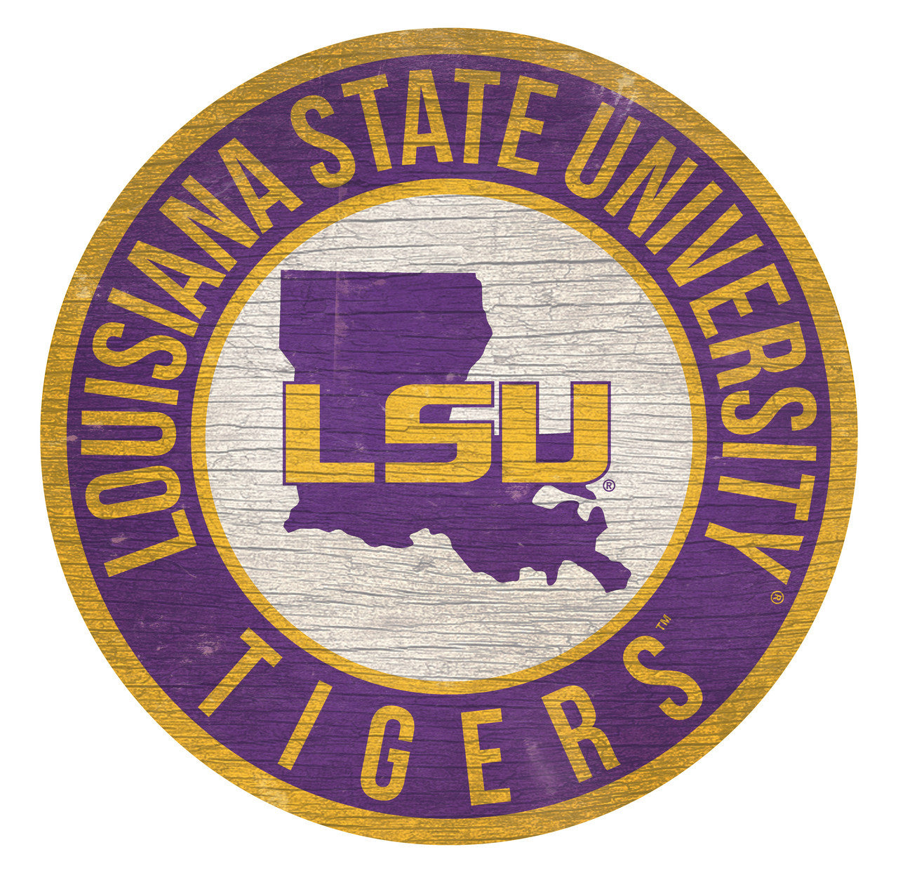 LSU Tigers Sign Wood 12 Inch Round State Design - Sports Collectibles, Sports Memorabilia, Sports Fan Shop, Sports Gifts