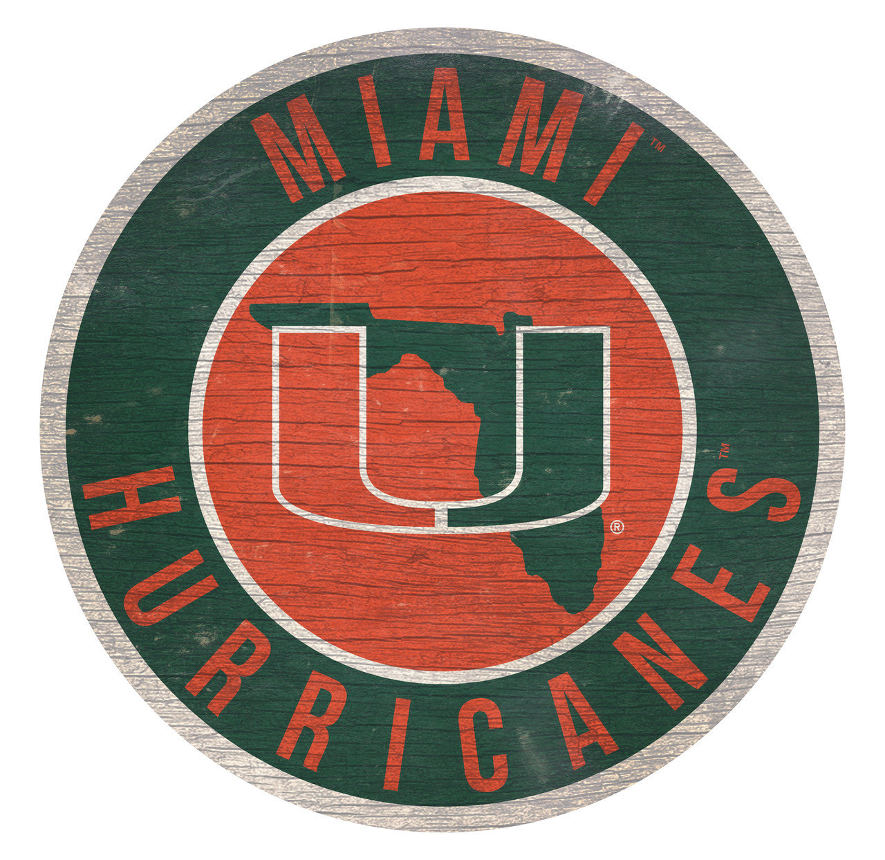 Miami Hurricanes Sign Wood 12 Inch Round State Design - Sports Collectibles, Sports Memorabilia, Sports Fan Shop, Sports Gifts