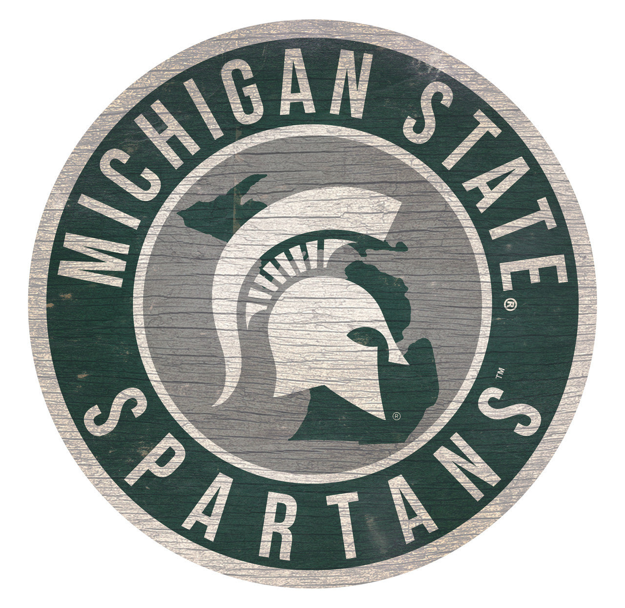 Michigan State Spartans Sign Wood 12 Inch Round State Design - Sports Collectibles, Sports Memorabilia, Sports Fan Shop, Sports Gifts