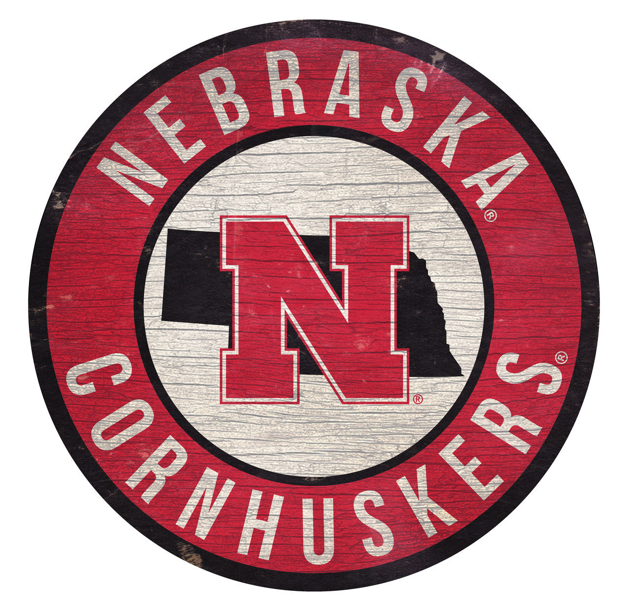 Nebraska Cornhuskers Sign Wood 12 Inch Round State Design - Sports Collectibles, Sports Memorabilia, Sports Fan Shop, Sports Gifts
