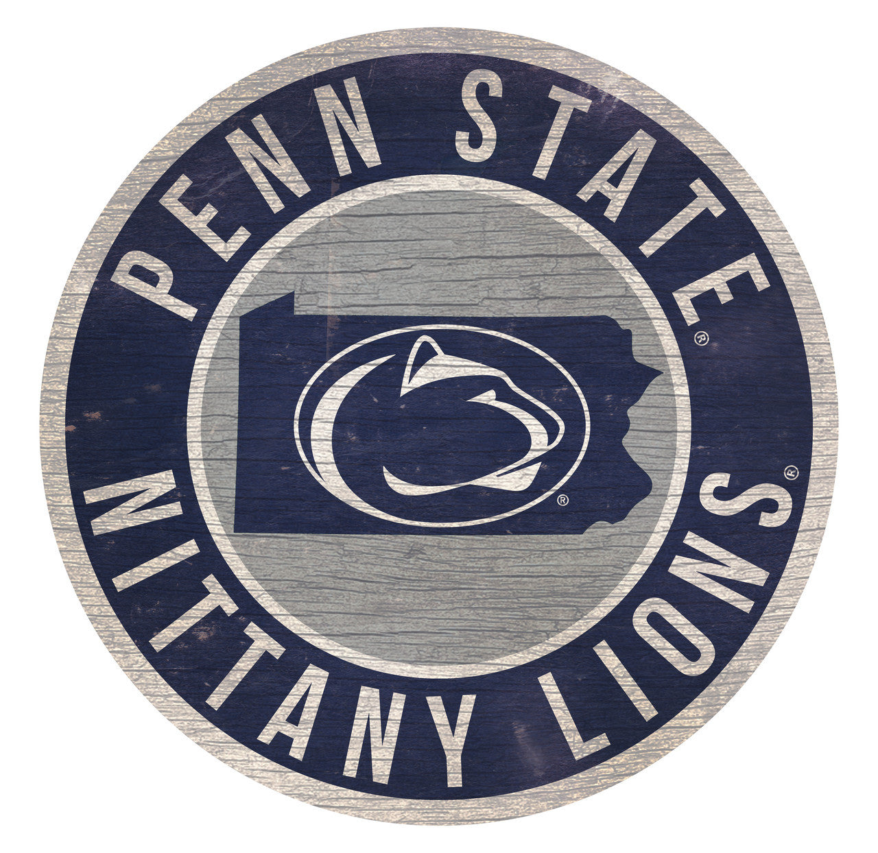 Penn State Nittany Lions Sign Wood 12 Inch Round State Design - Sports Collectibles, Sports Memorabilia, Sports Fan Shop, Sports Gifts