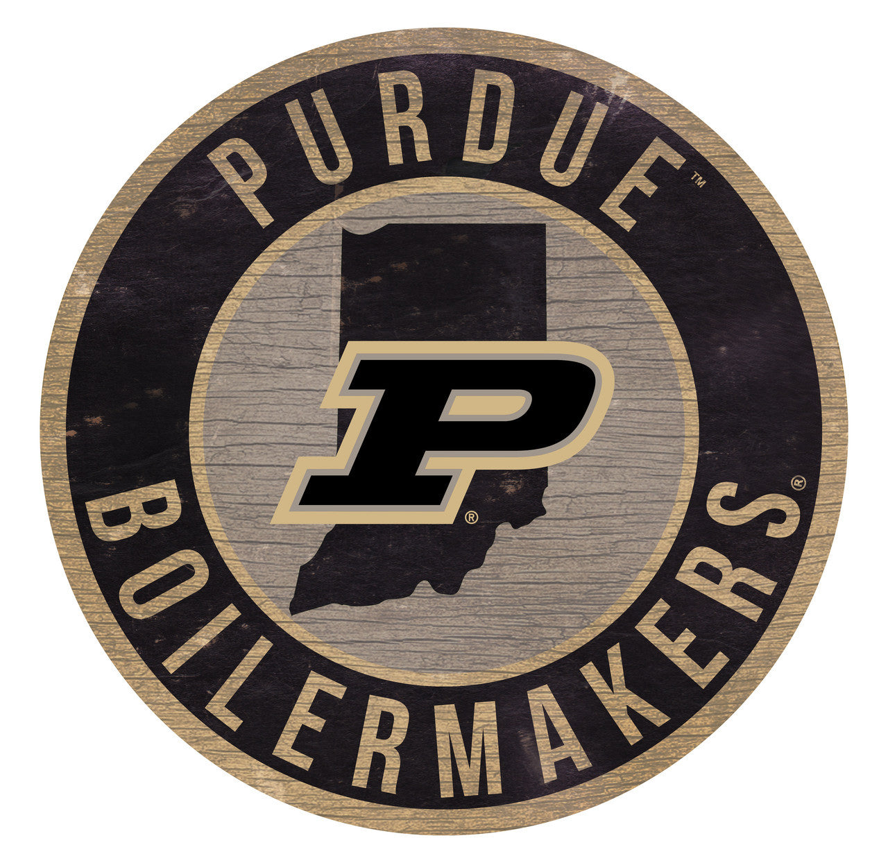 Purdue Boilermakers Sign Wood 12 Inch Round State Design - Sports Collectibles, Sports Memorabilia, Sports Fan Shop, Sports Gifts