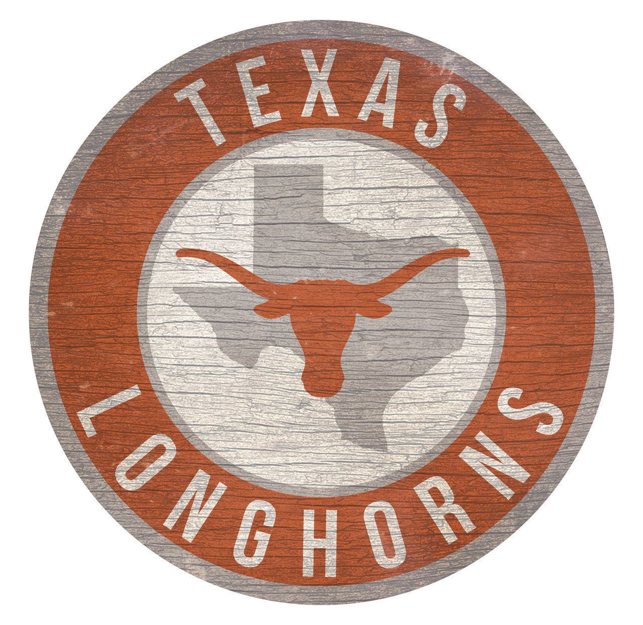 Texas Longhorns Sign Wood 12 Inch Round State Design - Sports Collectibles, Sports Memorabilia, Sports Fan Shop, Sports Gifts