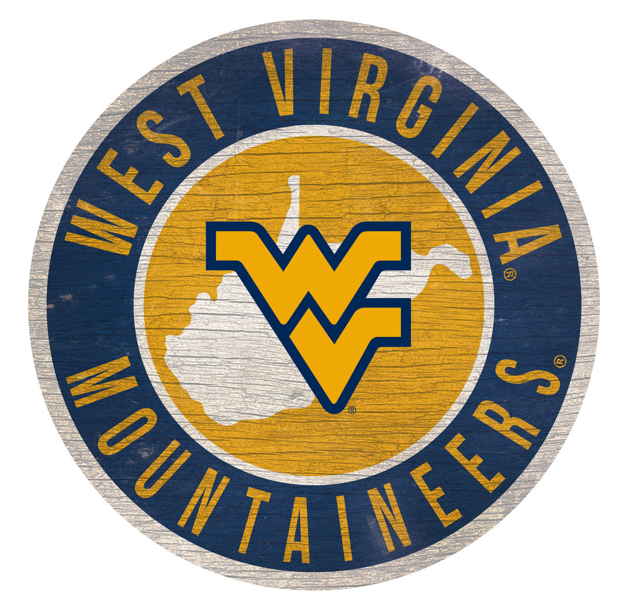 West Virginia Mountaineers Sign Wood 12 Inch Round State Design - Sports Collectibles, Sports Memorabilia, Sports Fan Shop, Sports Gifts