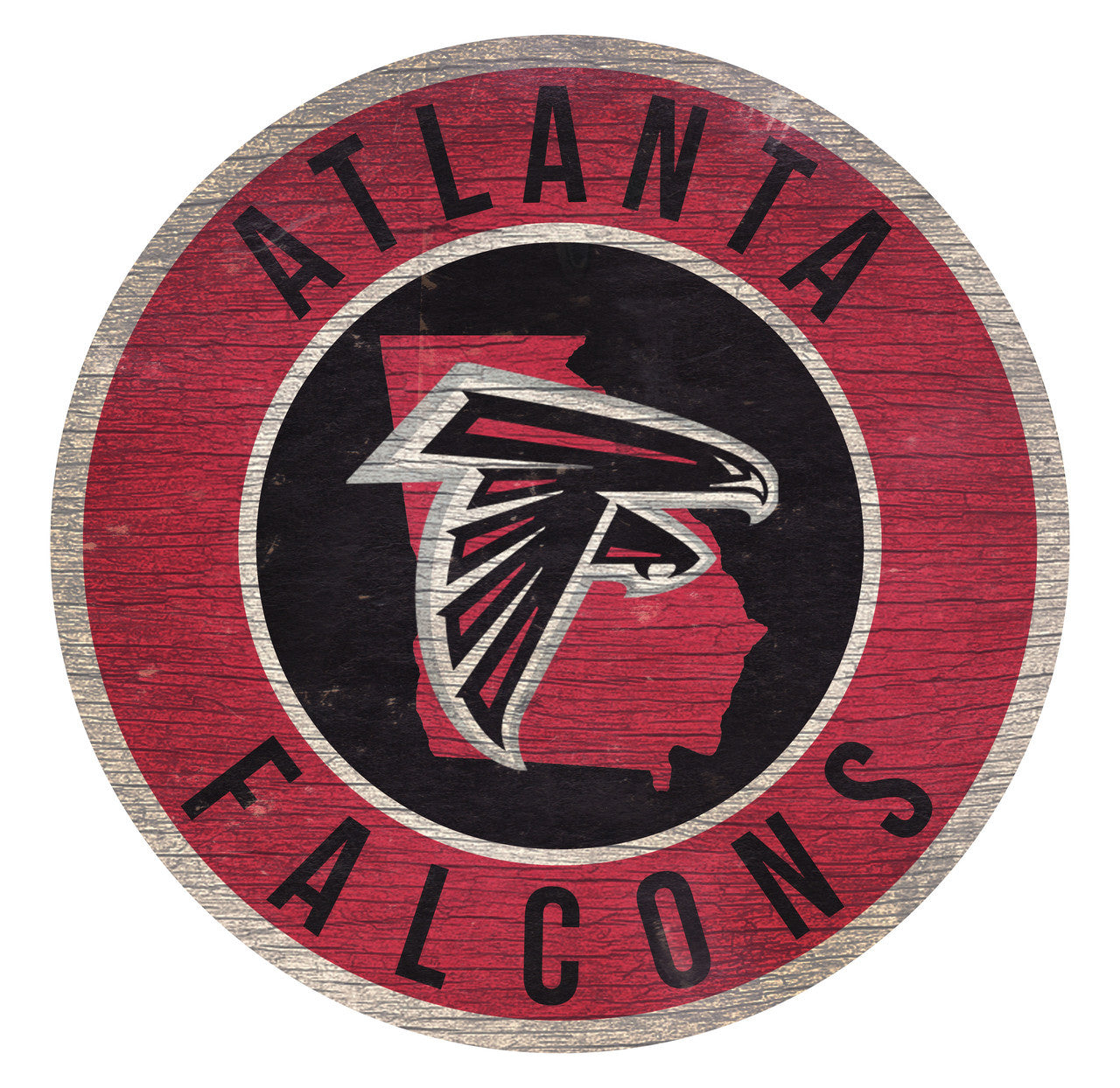 Atlanta Falcons Sign Wood 12 Inch Round State Design - Sports Collectibles, Sports Memorabilia, Sports Fan Shop, Sports Gifts