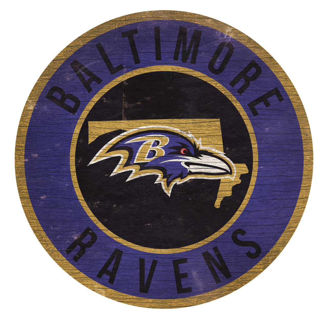 Baltimore Ravens Sign Wood 12 Inch Round State Design - Sports Collectibles, Sports Memorabilia, Sports Fan Shop, Sports Gifts
