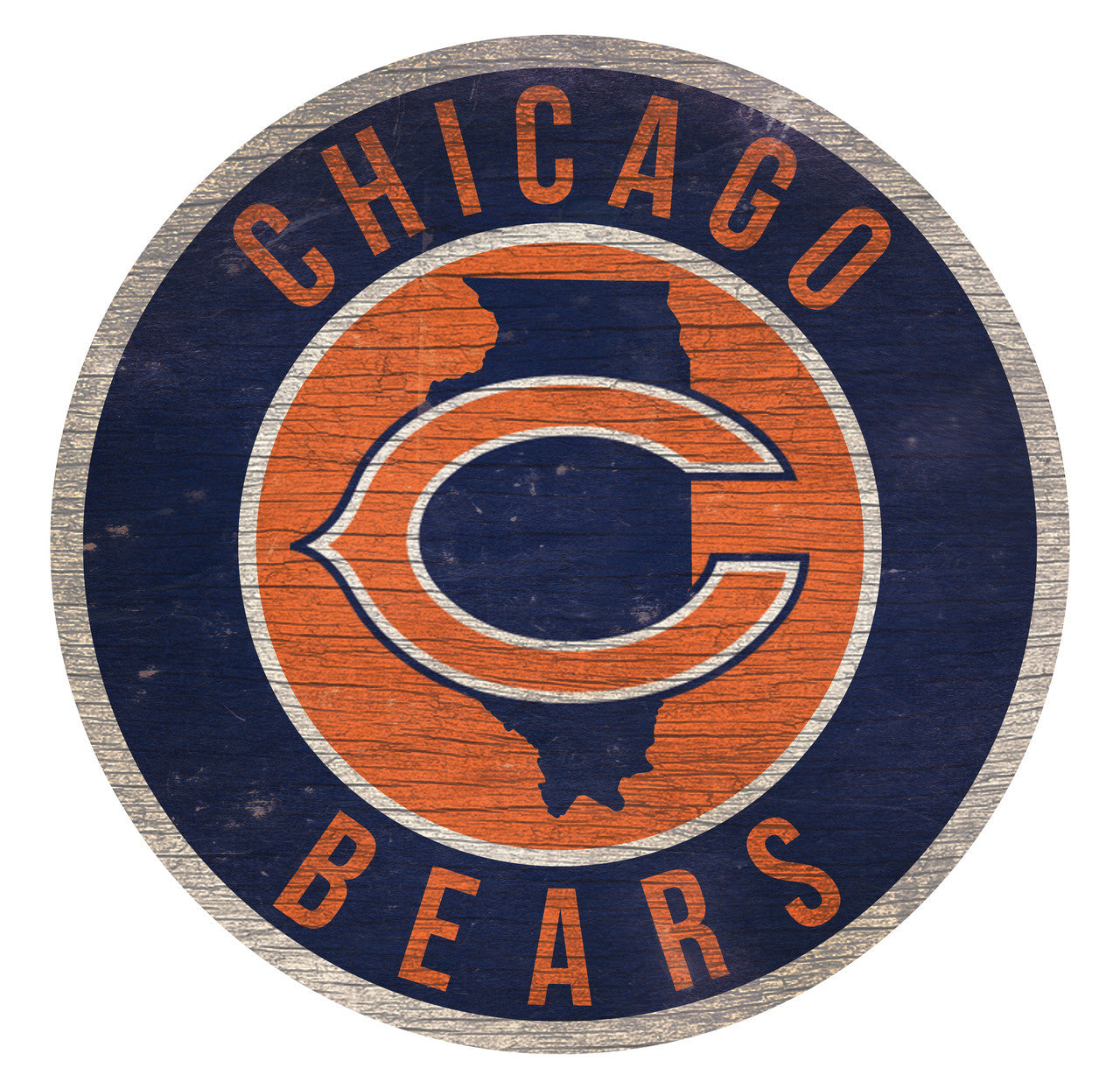 Chicago Bears Sign Wood 12 Inch Round State Design - Sports Collectibles, Sports Memorabilia, Sports Fan Shop, Sports Gifts