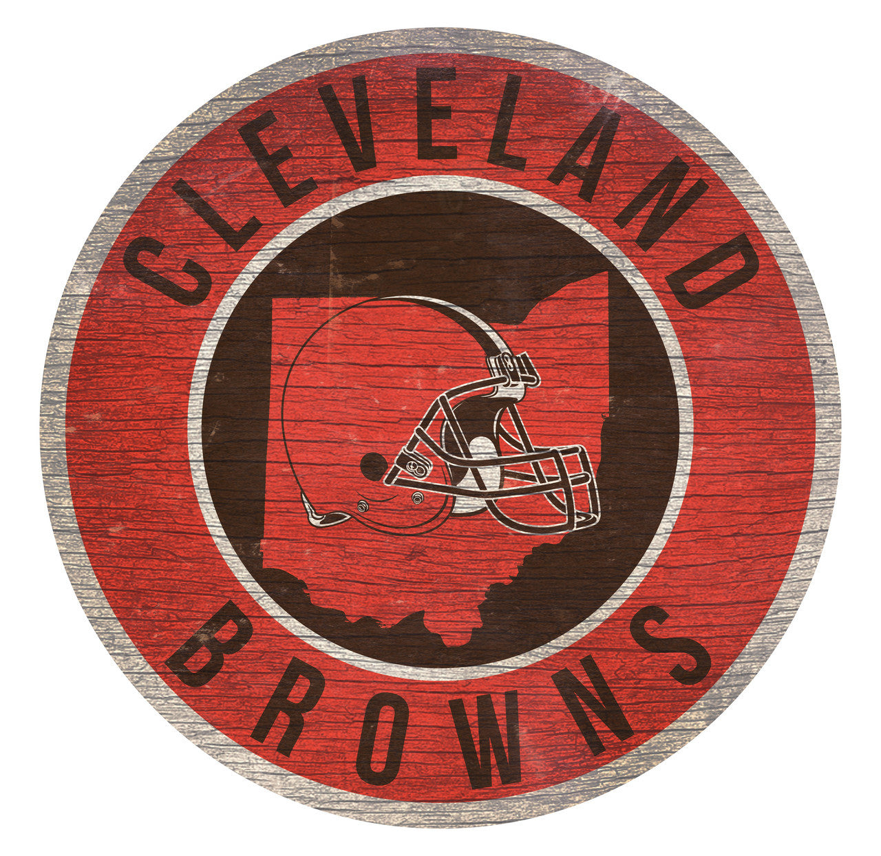 Cleveland Browns Sign Wood 12 Inch Round State Design - Sports Collectibles, Sports Memorabilia, Sports Fan Shop, Sports Gifts