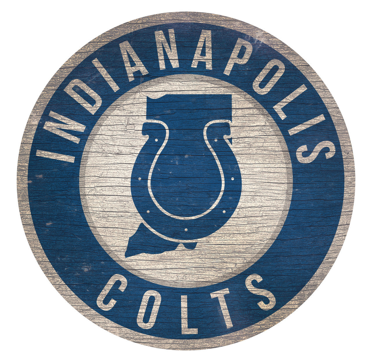 Indianapolis Colts Sign Wood 12 Inch Round State Design - Sports Collectibles, Sports Memorabilia, Sports Fan Shop, Sports Gifts