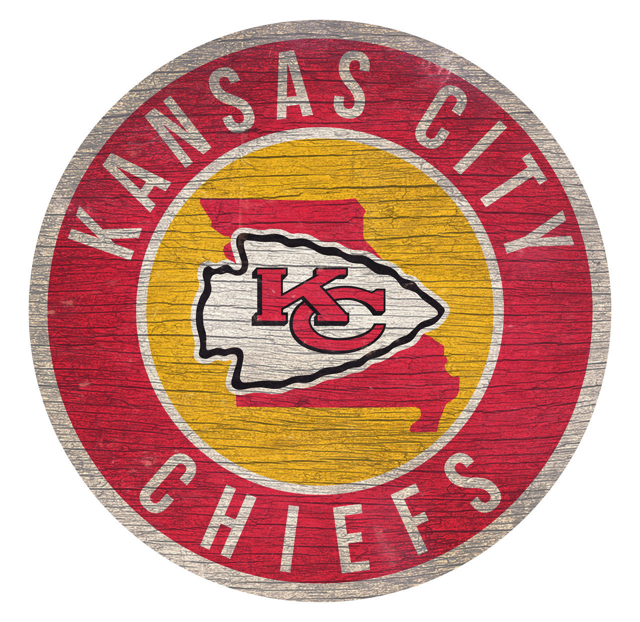 Kansas City Chiefs Sign Wood 12 Inch Round State Design - Sports Collectibles, Sports Memorabilia, Sports Fan Shop, Sports Gifts