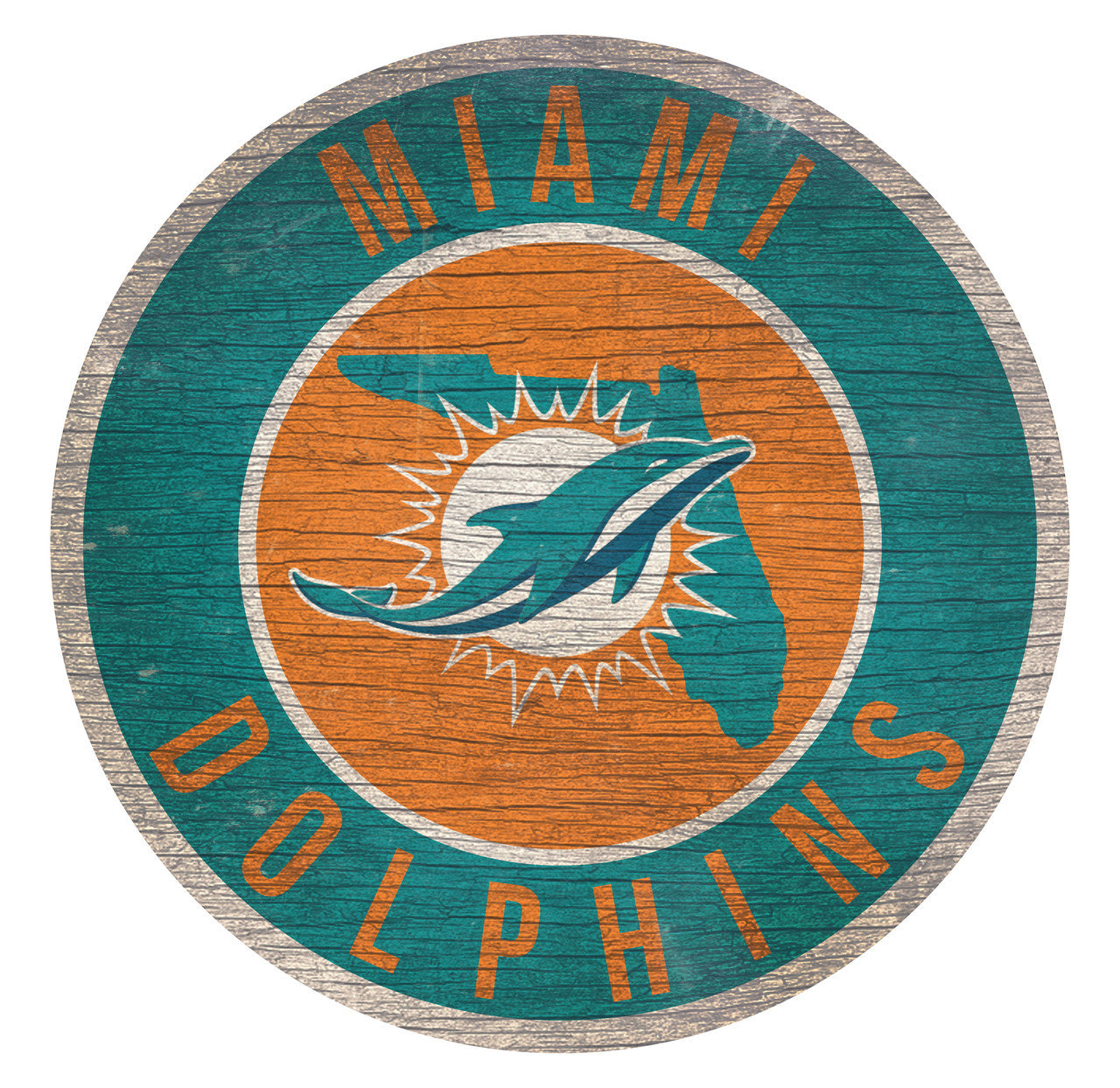 Miami Dolphins Sign Wood 12 Inch Round State Design - Sports Collectibles, Sports Memorabilia, Sports Fan Shop, Sports Gifts