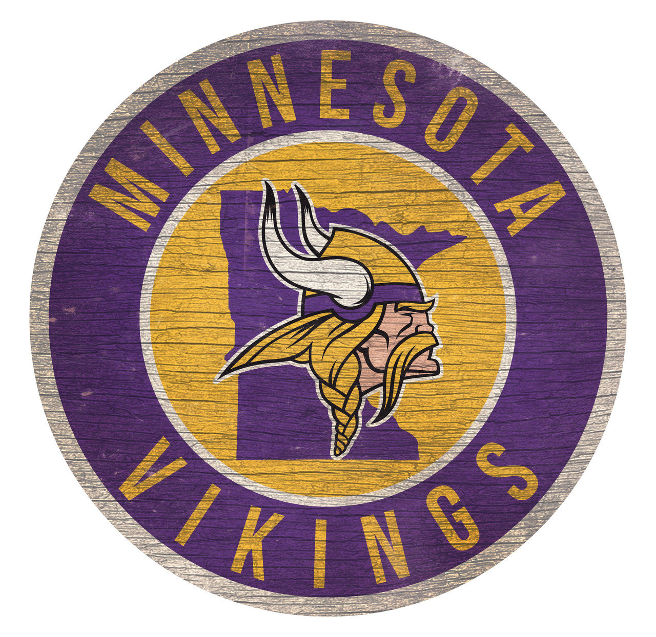 Minnesota Vikings Sign Wood 12 Inch Round State Design - Sports Collectibles, Sports Memorabilia, Sports Fan Shop, Sports Gifts
