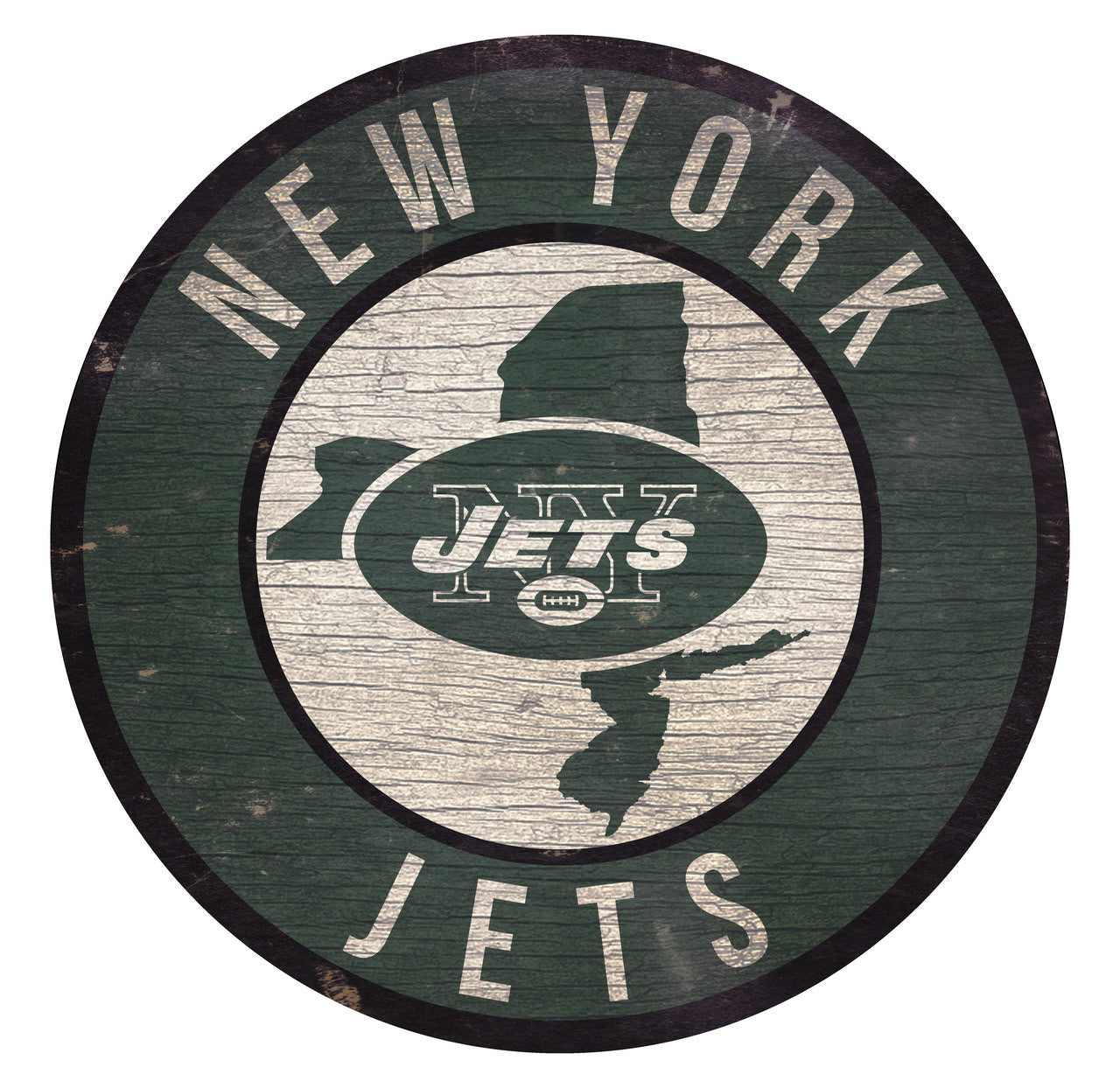 New York Jets Sign Wood 12 Inch Round State Design - Sports Collectibles, Sports Memorabilia, Sports Fan Shop, Sports Gifts