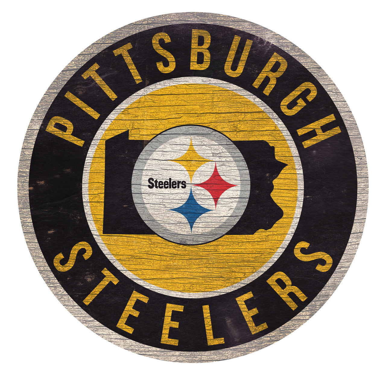 Pittsburgh Steelers Sign Wood 12 Inch Round State Design - Sports Collectibles, Sports Memorabilia, Sports Fan Shop, Sports Gifts