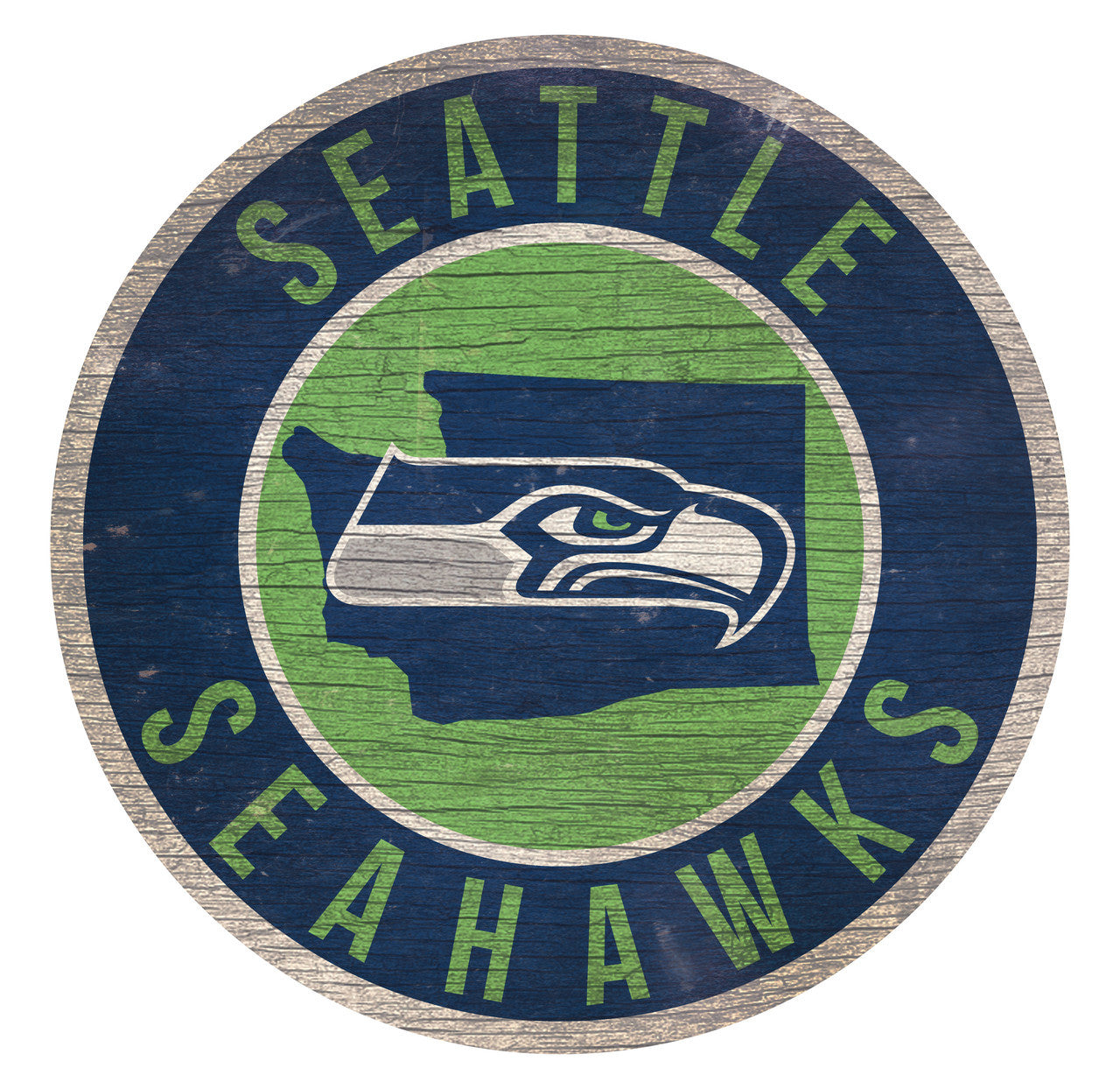 Seattle Seahawks Sign Wood 12 Inch Round State Design - Sports Collectibles, Sports Memorabilia, Sports Fan Shop, Sports Gifts