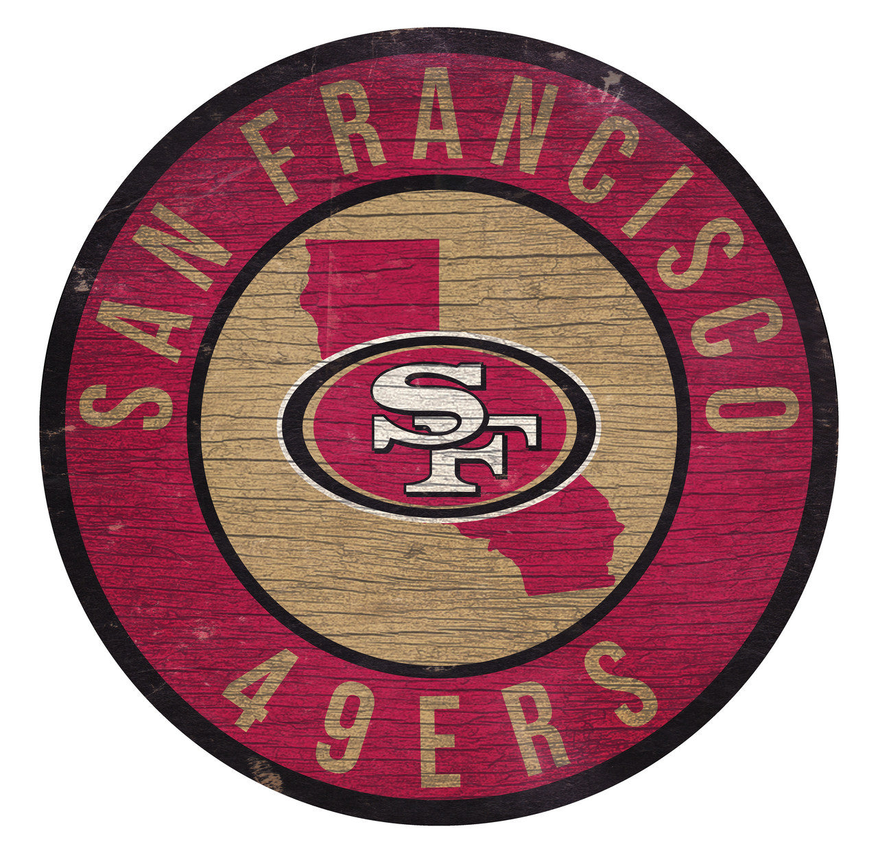 San Francisco 49ers Sign Wood 12 Inch Round State Design - Sports Collectibles, Sports Memorabilia, Sports Fan Shop, Sports Gifts