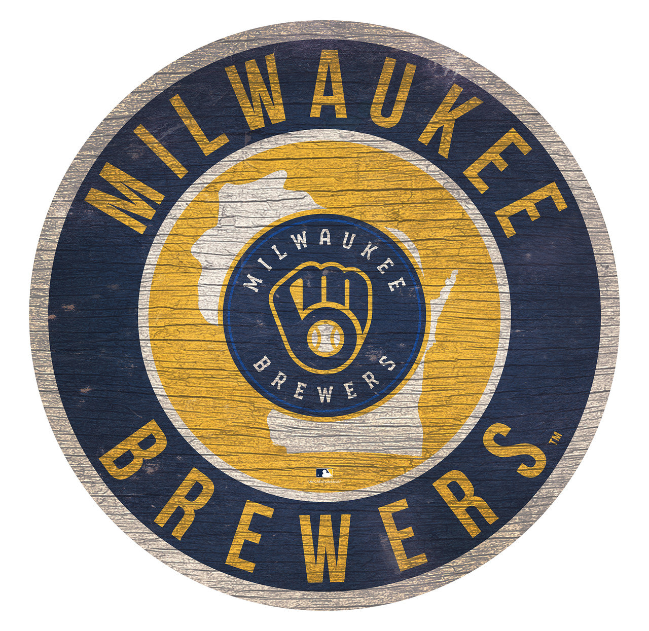 Milwaukee Brewers Sign Wood 12 Inch Round State Design - Sports Collectibles, Sports Memorabilia, Sports Fan Shop, Sports Gifts