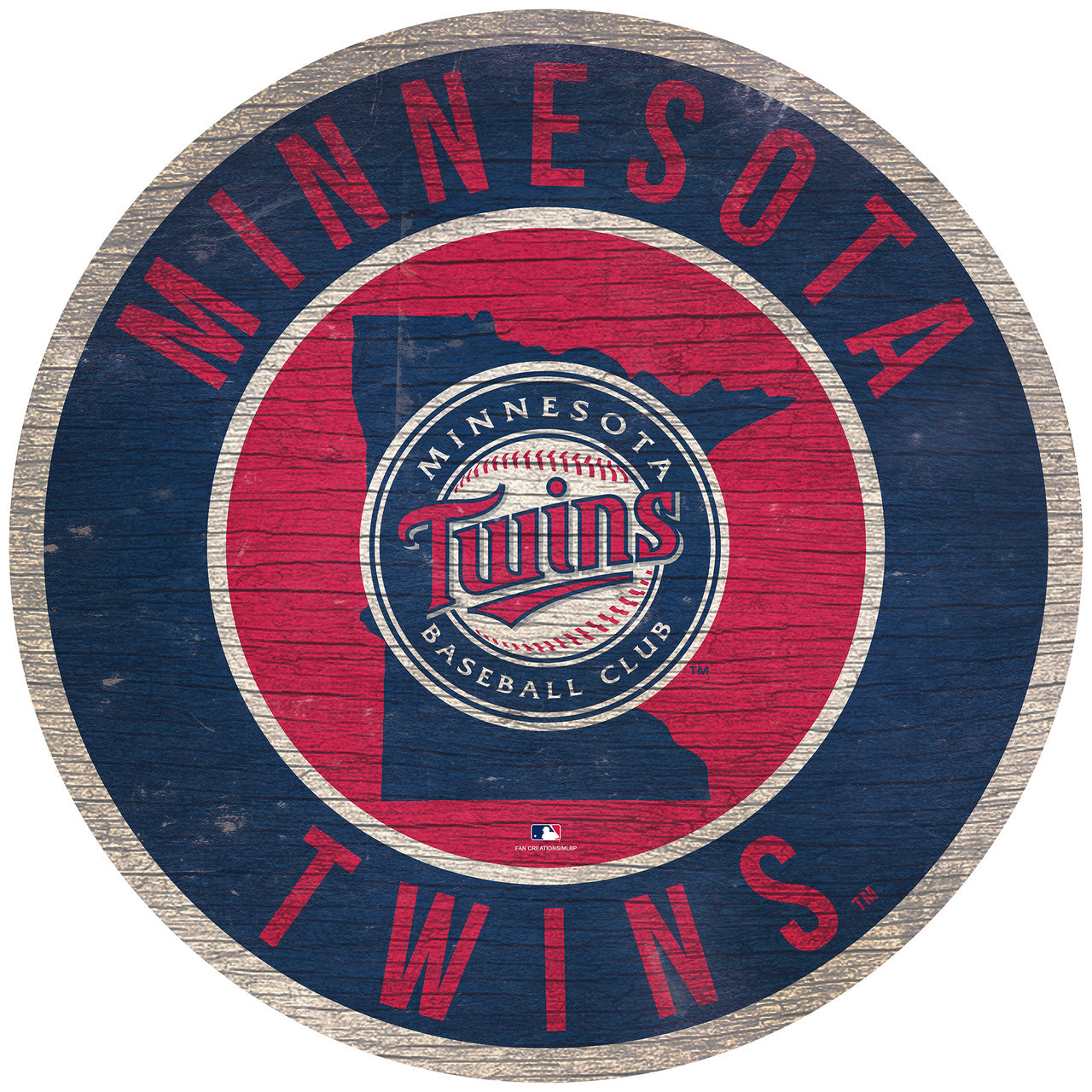 Minnesota Twins Sign Wood 12 Inch Round State Design - Sports Collectibles, Sports Memorabilia, Sports Fan Shop, Sports Gifts