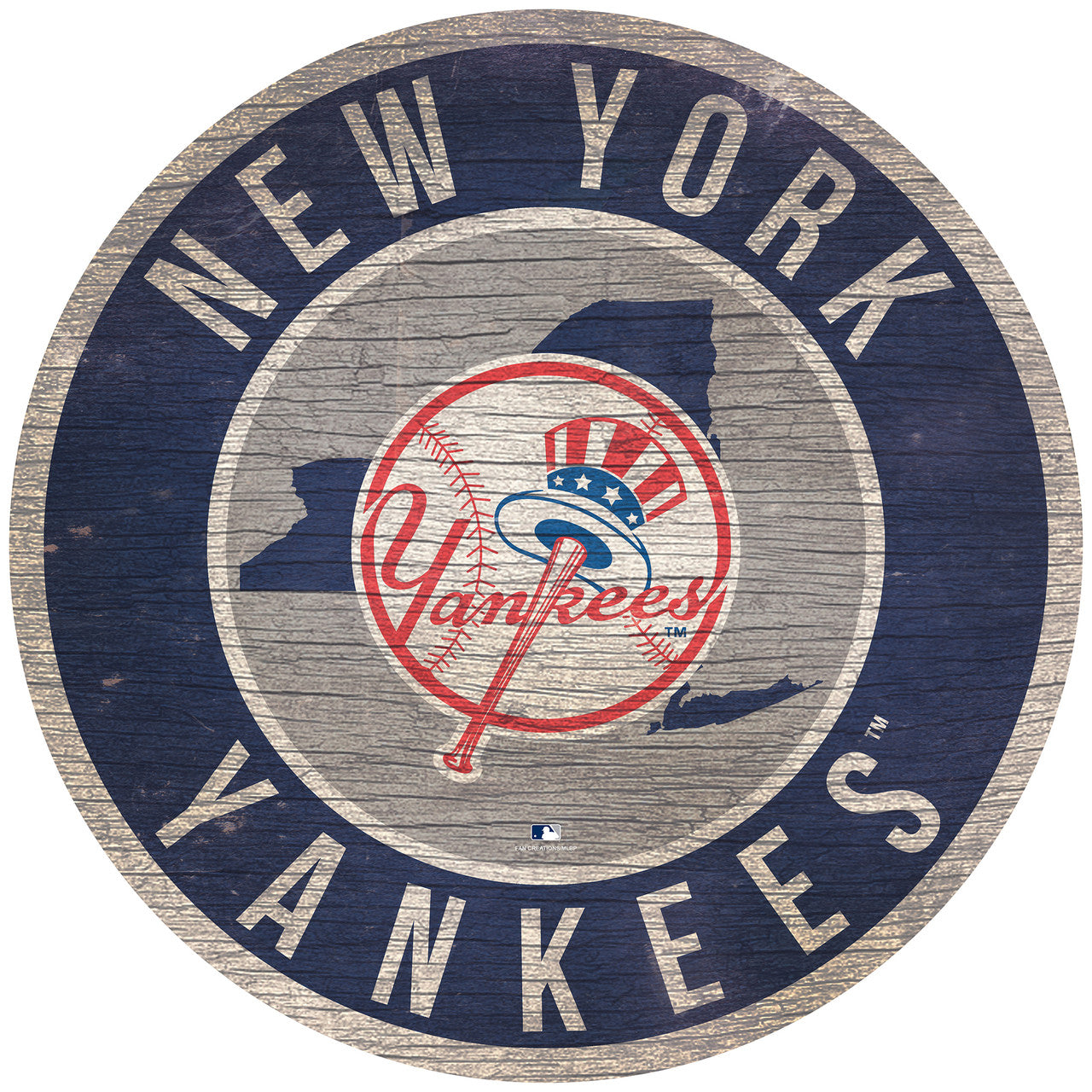New York Yankees Sign Wood 12 Inch Round State Design - Sports Collectibles, Sports Memorabilia, Sports Fan Shop, Sports Gifts
