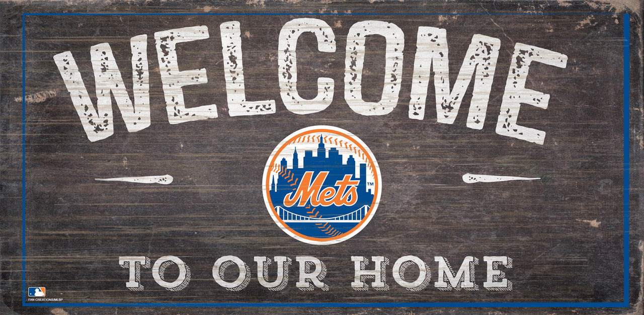 New York Mets Sign Wood 6x12 Welcome To Our Home Design - Special Order - Sports Collectibles, Sports Memorabilia, Sports Fan Shop, Sports Gifts