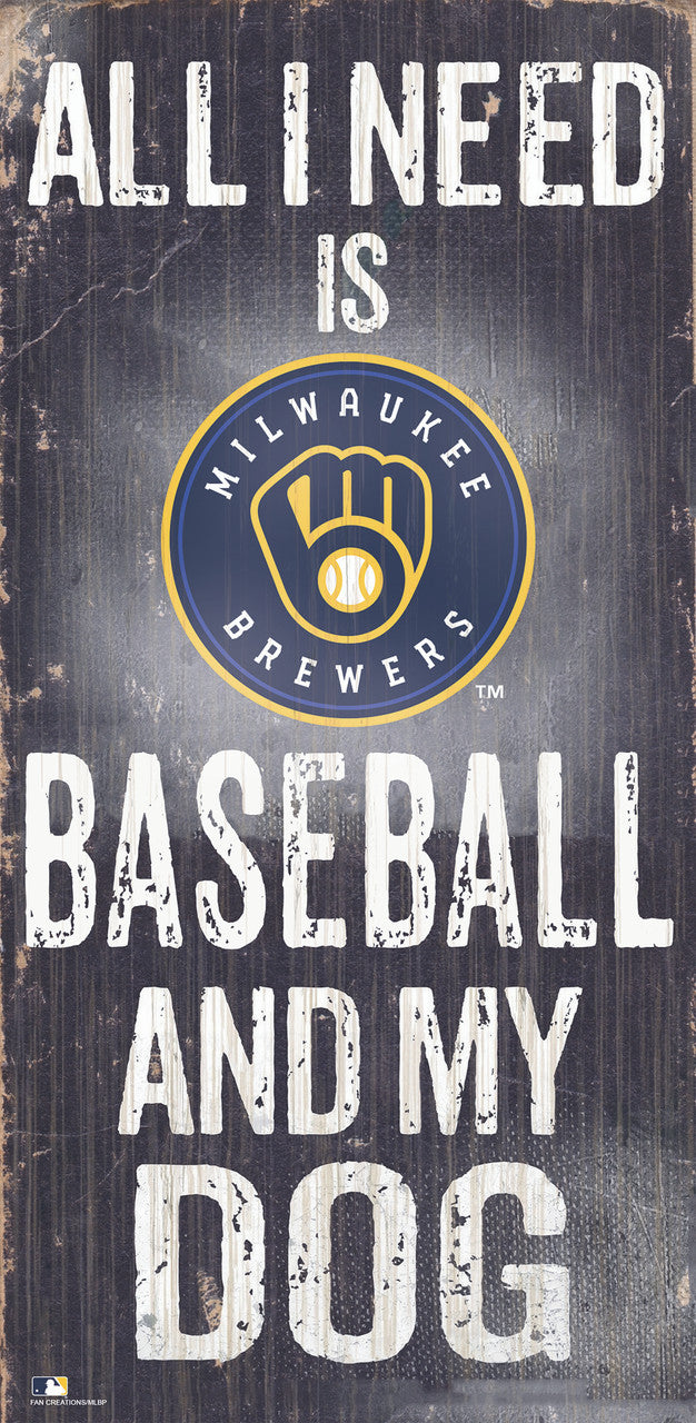 Milwaukee Brewers Sign Wood 6x12 Baseball and Dog Design - Sports Collectibles, Sports Memorabilia, Sports Fan Shop, Sports Gifts