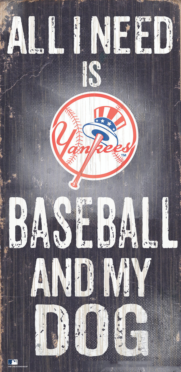 New York Yankees Sign Wood 6x12 Baseball and Dog Design - Sports Collectibles, Sports Memorabilia, Sports Fan Shop, Sports Gifts