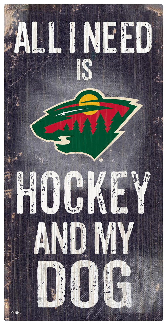 Minnesota Wild Sign Wood 6x12 Hockey and Dog Design - Sports Collectibles, Sports Memorabilia, Sports Fan Shop, Sports Gifts