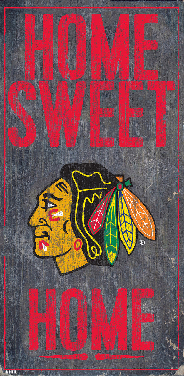 Chicago Blackhawks Sign Wood 6x12 Home Sweet Home Design - Sports Collectibles, Sports Memorabilia, Sports Fan Shop, Sports Gifts
