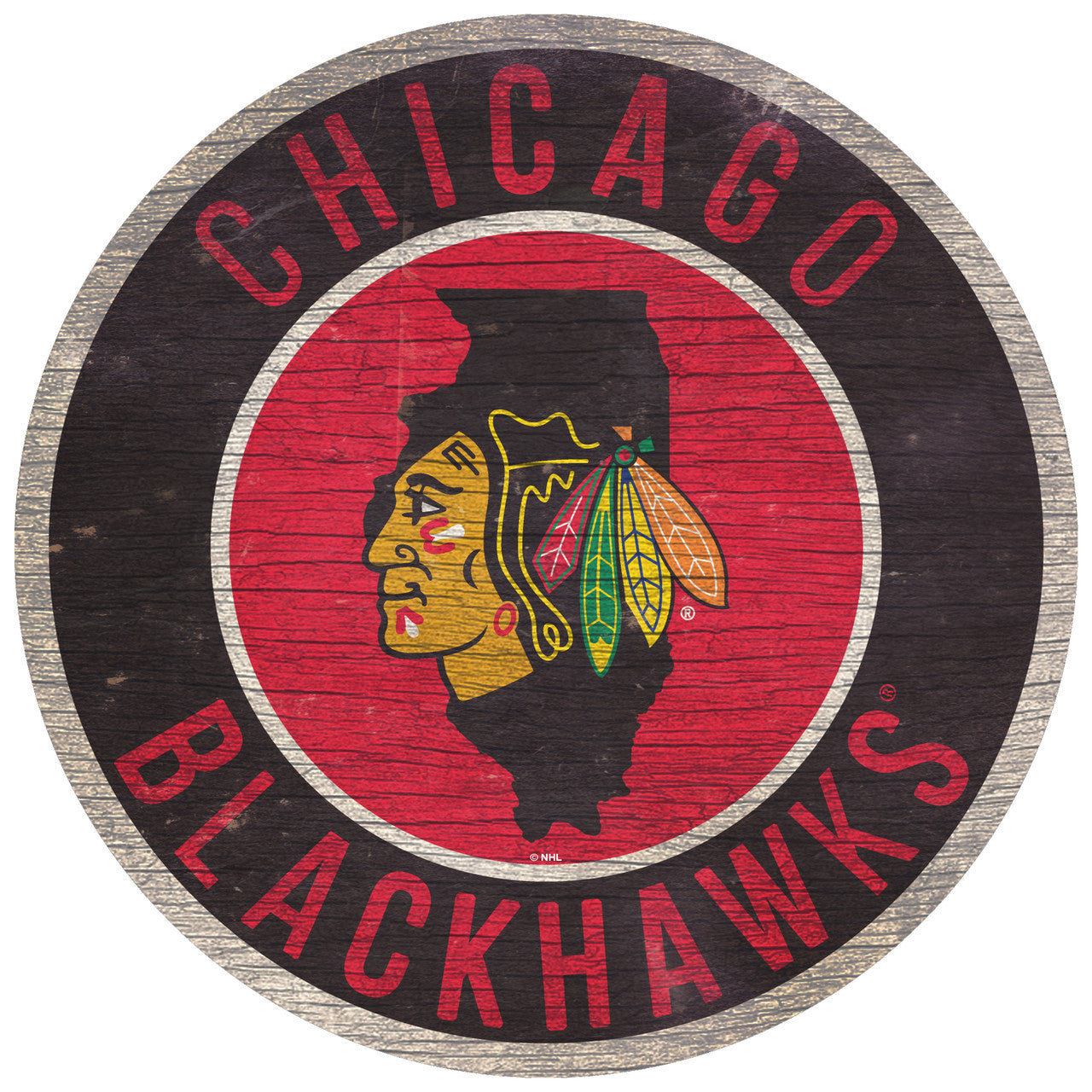 Chicago Blackhawks Sign Wood 12 Inch Round State Design - Sports Collectibles, Sports Memorabilia, Sports Fan Shop, Sports Gifts