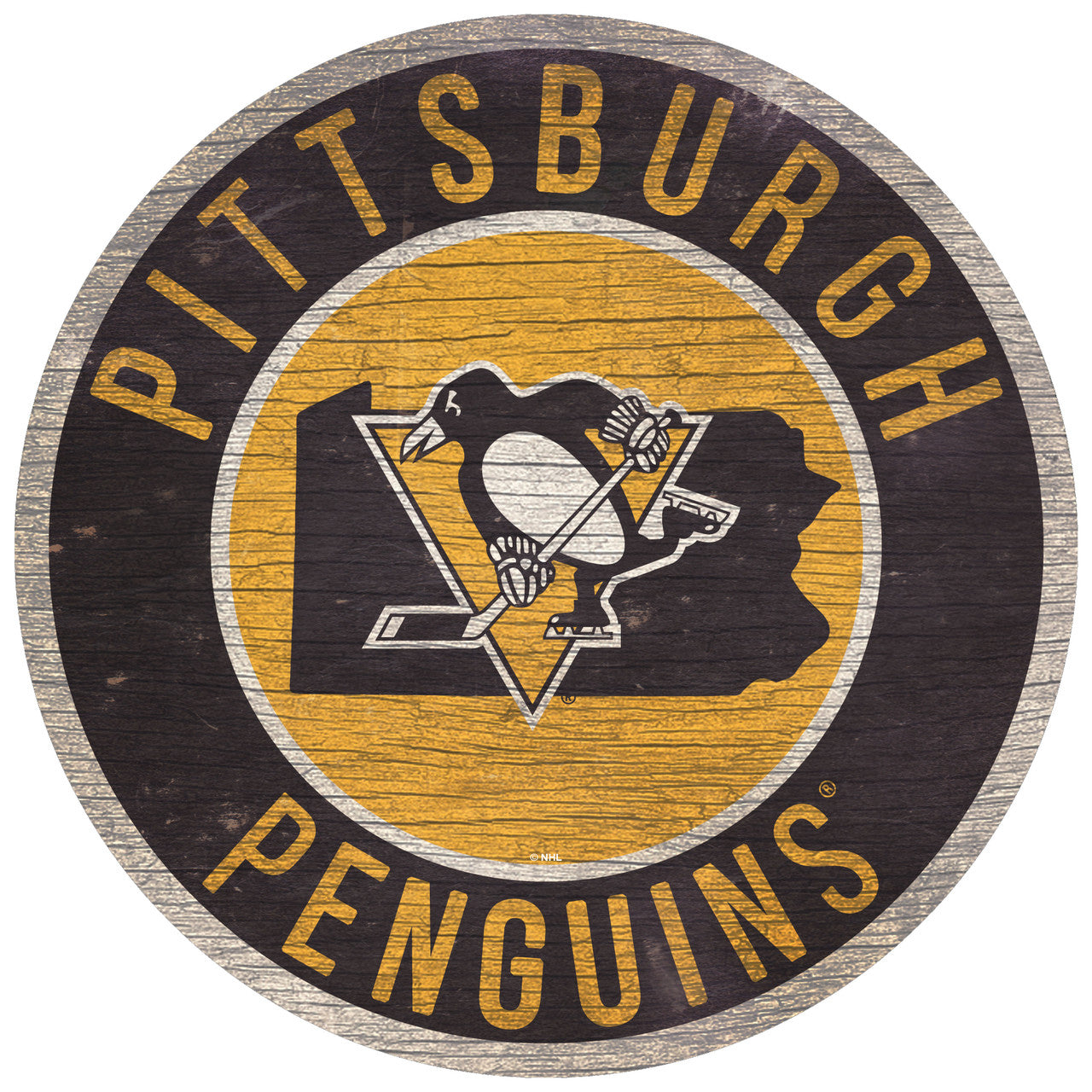 Pittsburgh Penguins Sign Wood 12 Inch Round State Design - Sports Collectibles, Sports Memorabilia, Sports Fan Shop, Sports Gifts