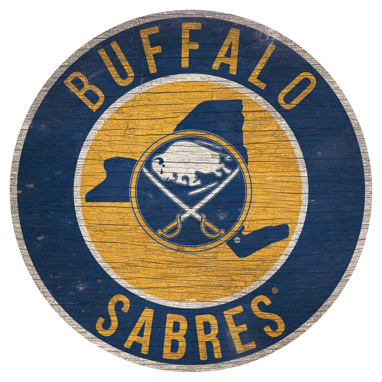 Buffalo Sabres Sign Wood 12 Inch Round State Design - Sports Collectibles, Sports Memorabilia, Sports Fan Shop, Sports Gifts