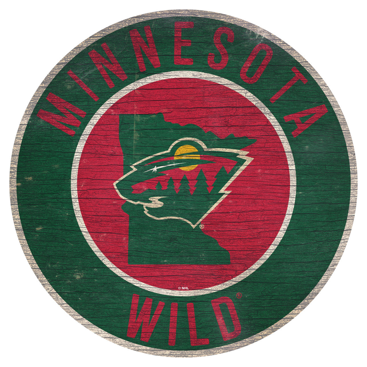 Minnesota Wild Sign Wood 12 Inch Round State Design - Sports Collectibles, Sports Memorabilia, Sports Fan Shop, Sports Gifts