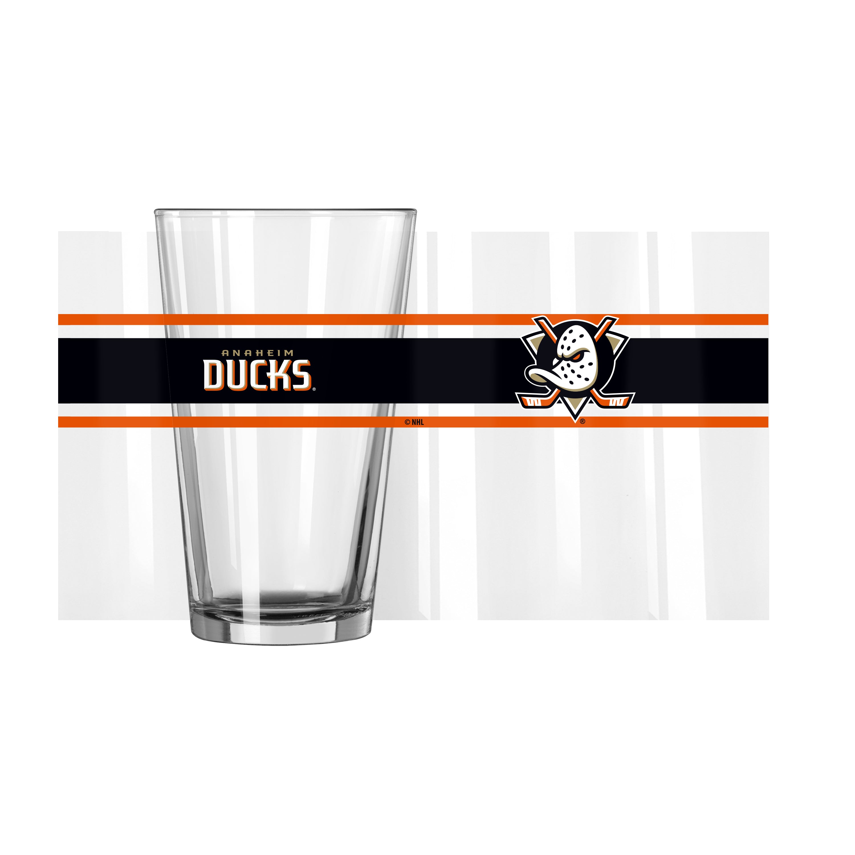 Anaheim Ducks 16oz Stripe Pint Glass - Sports Gifts, Sports Memorabilia, Sports Collectibles, Fan Shop
