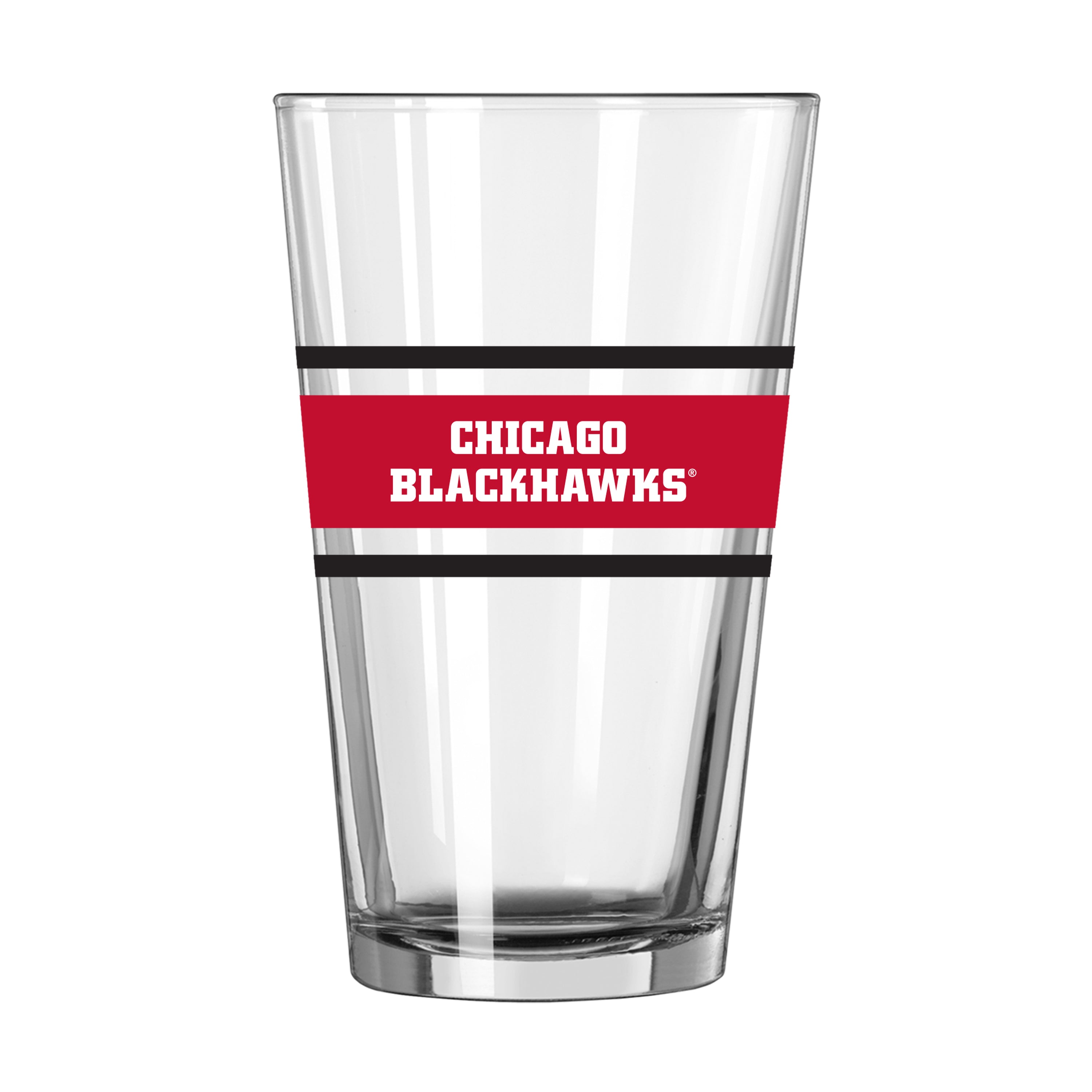 Chicago Blackhawks 16oz Stripe Pint Glass - Sports Gifts, Sports Memorabilia, Sports Collectibles, Fan Shop