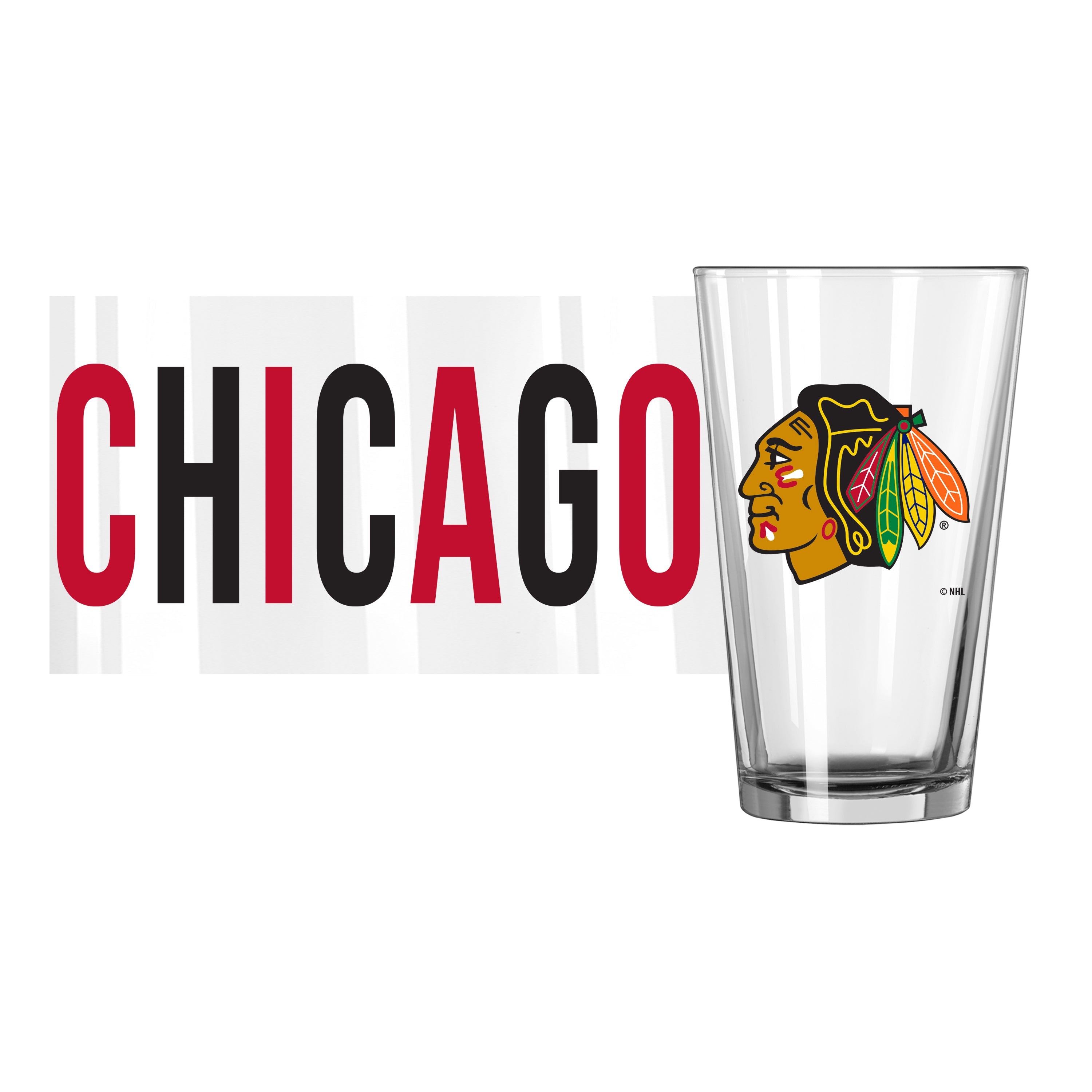 Chicago Blackhawks 16oz Overtime Pint Glass - Sports Gifts, Sports Memorabilia, Sports Collectibles, Fan Shop