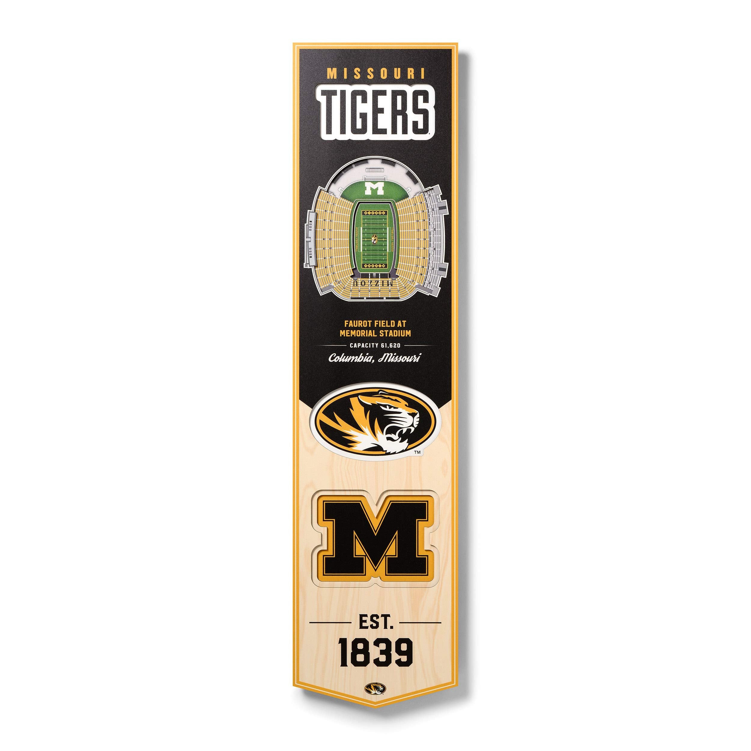 YouTheFan NCAA Missouri Tigers 3D Stadium 8x32 Banner - Faurot Field at Memorial Stadium - Sports Collectibles, Sports Memorabilia, Sports Fan Shop, Sports Gifts