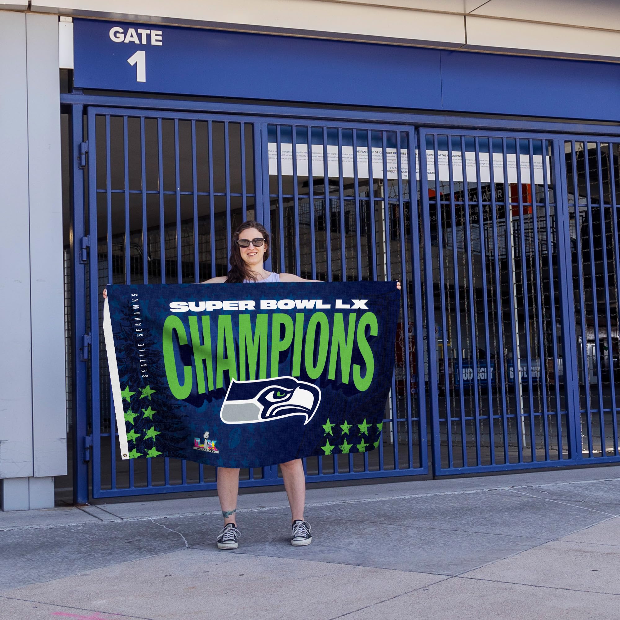 3 ft x 5 ft Fan Banner Flag – Seattle Seahawks Super Bowl LX Champions Football Wall Decor, Lightweight Fabric, Metal Grommets - Sports Gifts, Sports Memorabilia, Sports Collectibles, Fan Shop